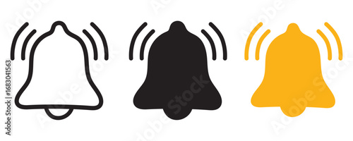 Notification Bell Icon Set Vector – Alert, Reminder, Ringtone, Alarm Symbols