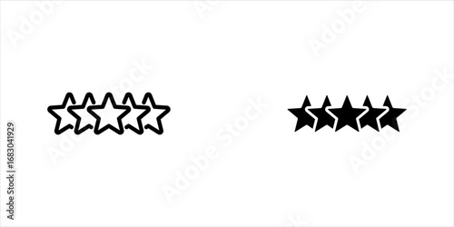 Collection of five-star icon set Black star symbol and lines. Vector illustration.