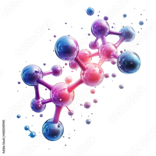 Abstract molecular structure with vibrant pink and blue hues against a showcasing science and technology concepts beautifully on transparent background