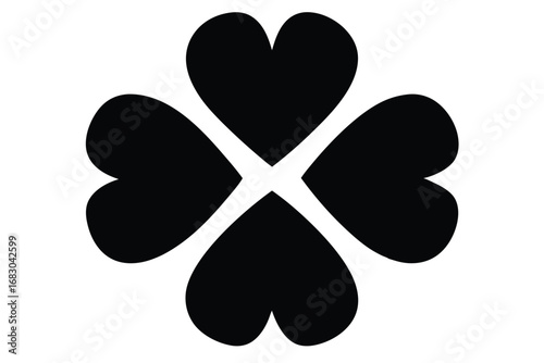 Four Hearts Clover Lucky Symbol, Black Silhouette Design