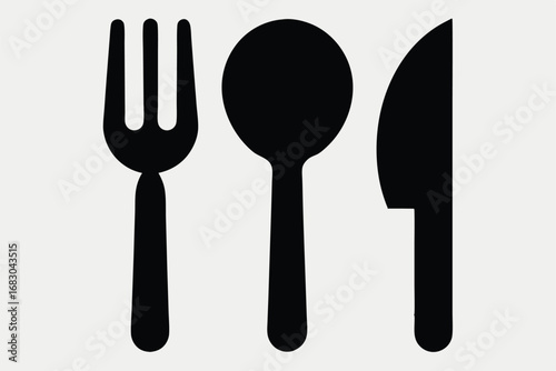 Cutlery Set Icon Fork, Spoon, and Knife Silhouette