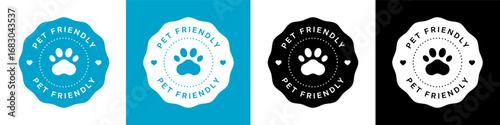 Pet friendly round vector badges set