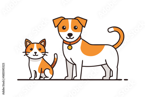 Orange and White Cartoon Cat Sitting Next to Dog with Collar