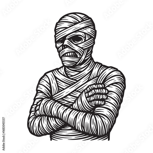Vector illustration of mummy portrait in engraving style