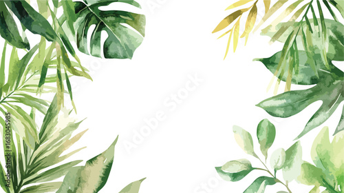 Lush green tropical leaves border with white space for text and design