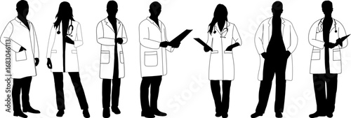 silhouette doctors in white coats, vector