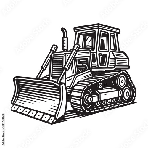 bulldozer isolated on white background. Vector illustration in sketch style