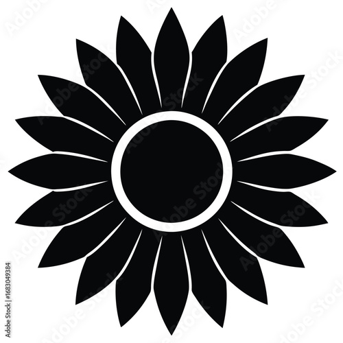 Modern graphic sunflower icon with round center and elongated petals symbol