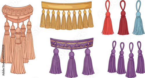 Elegant decorative tassel collection in assorted colors and styles for fashion design, interior decor, textile embellishment, and craft inspiration