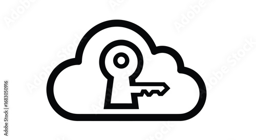 Vector illustration of cloud security with key and lock, data protection concept