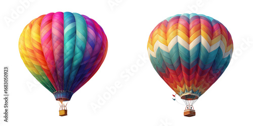 Set of multi color hot air balloon isolated on a transparent background