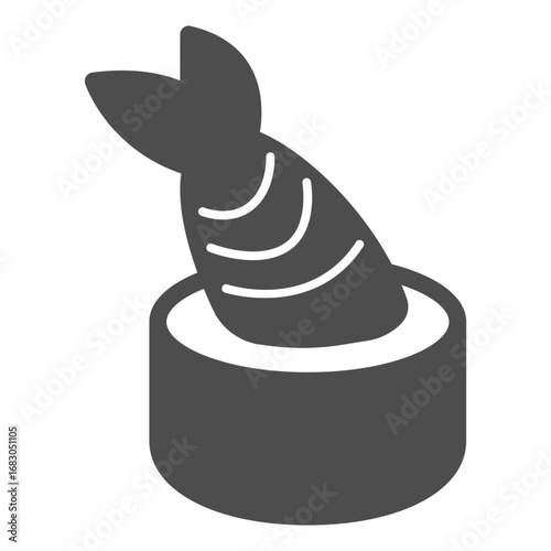 Sushi piece with fish fillet solid icon, japanese food concept. Vector graphics. Shrimp tail sushi, seafood sign on white background, glyph style icon for mobile or web design.