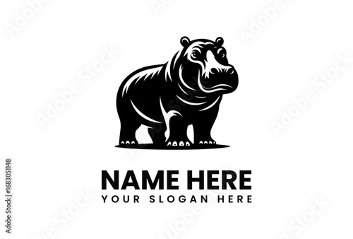 Majestic Black Hippopotamus Logo Design Illustration 2.