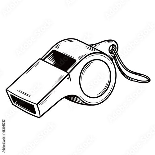 black and white vector silhouette of a whistle on a white background