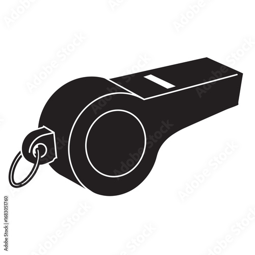 black and white vector silhouette of a whistle on a white background