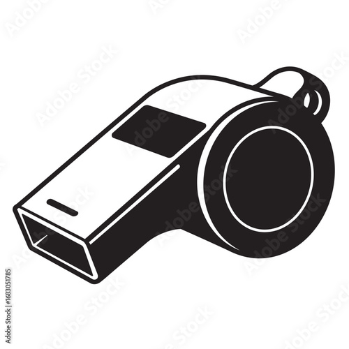 black and white vector silhouette of a whistle on a white background