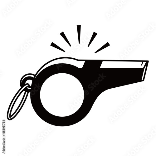 black and white vector silhouette of a whistle on a white background