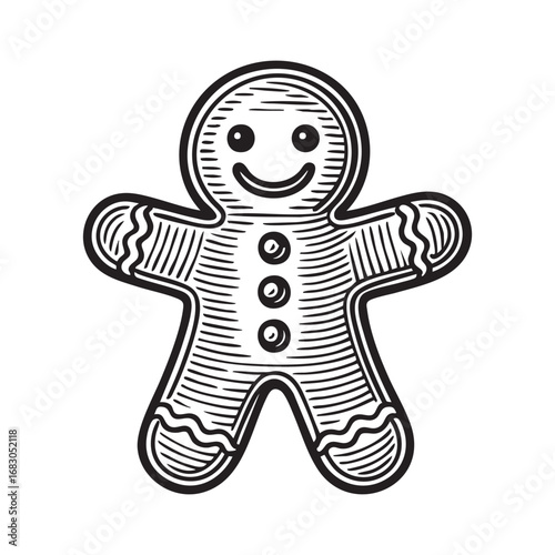 gingerbread cookie Vintage woodcut engraving style vector illustration isolated on white