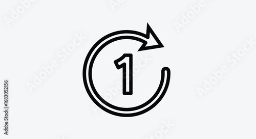 Vector illustration of clockwise arrow with number one inside, simple design