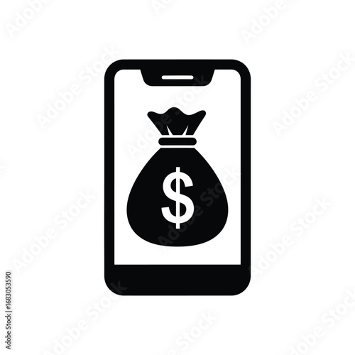 Simple flat icon representing mobile payment, online earnings, digital wallet, and investment application on a smartphone device