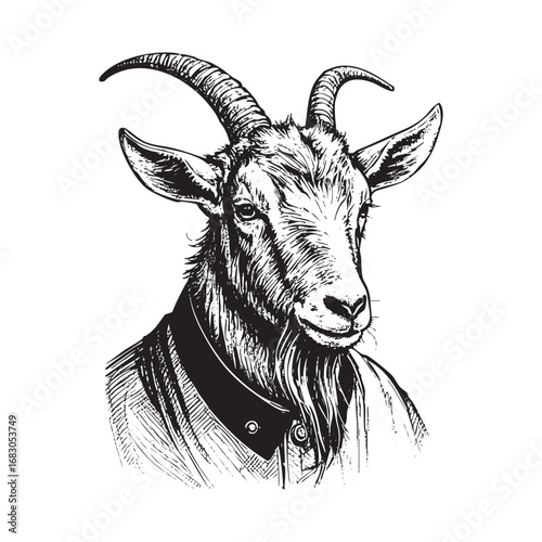 goat dressed rapper Vector Black and White Illustration