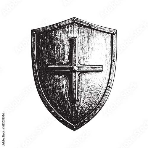 Black and white medieval shield illustration silhouette
