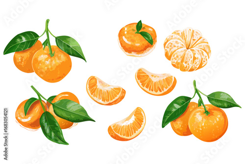 Fresh orange. Big vector collection of fresh oranges. Orange fruit isolated on white background.
