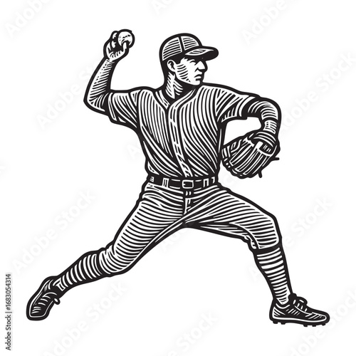 baseball player in black and white Line Art