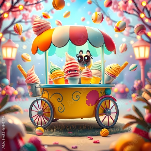 ice cream cart filled with a variety of colorful ice cream options