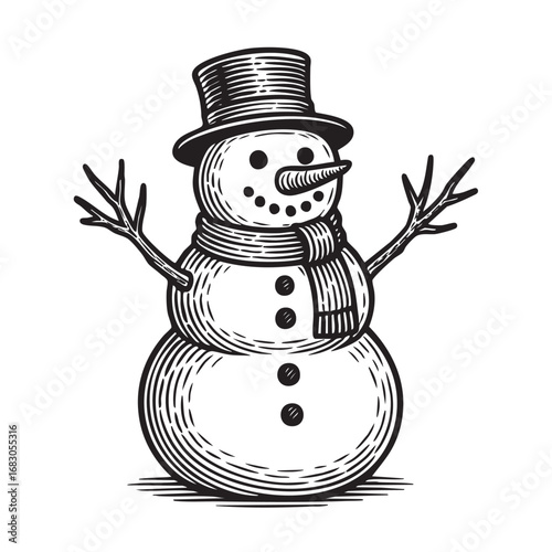 Intricate engraved illustration of snowman design inspiration