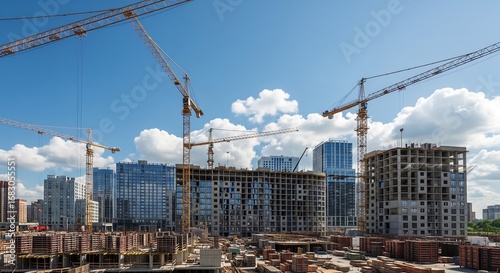 Pemandangan Lokasi kontruksi dengan derek 