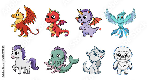 Cute Cartoon Fantasy Creatures Collection