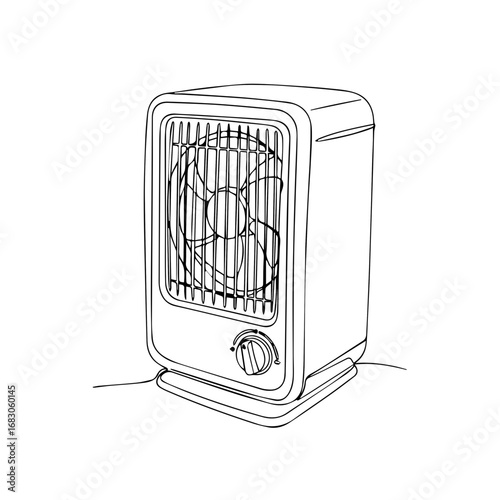 Line Art Drawing of a Fan Heater for Home Decor, Interior Design, Energy Efficiency Blogs, Heating Solutions, and Product Catalogs