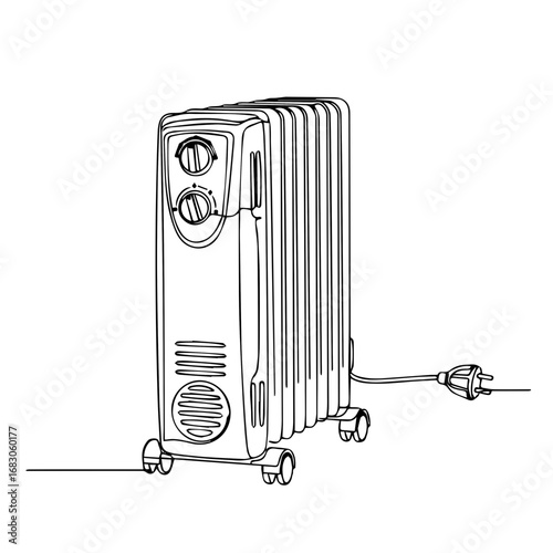 Oil Heater Line Art Drawing for Home Decor, Interior Design Inspiration, Heating Solutions, Product Illustrations, and Educational Content