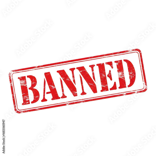 Official banned stamp red texture grunge warning symbol graphic design element transparent background