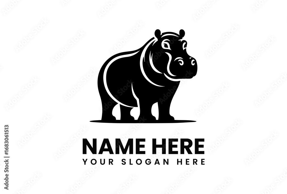Obraz premium Stylized Black Hippo Logo with Name and Slogan Below Simple Design.