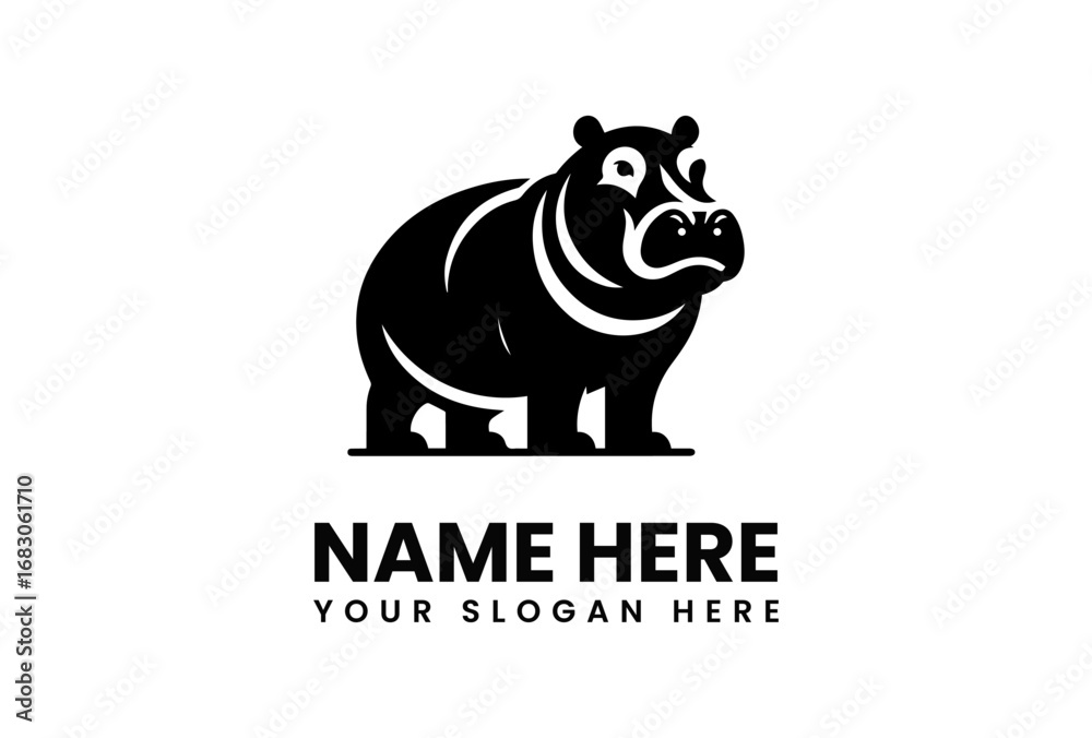 Obraz premium Stylized Black Hippopotamus Logo with Rounded Features and Simplified Design.