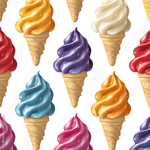 Cream Isolated Background Textile Packaging Use Seamless Pattern Colorful Ice Scoops Arranged Grid Template Branding Social Media Poster Banner Marketing Ecommerce Web Print Copy Space SEO Optimized