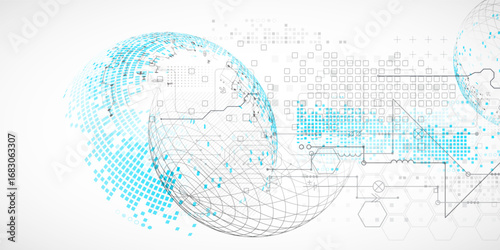 Science and technology background using hexagon and sphere shapes. Vector.