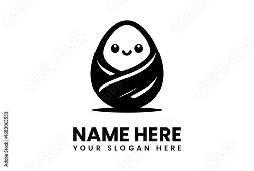 Stylized Swaddled Baby Icon with Smiling Face in Black and White.