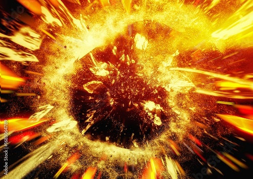 爆発する抽象的な火炎と光線の3dイラスト