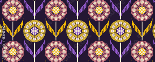 Floral Arrangement with stylized flowers and leaves