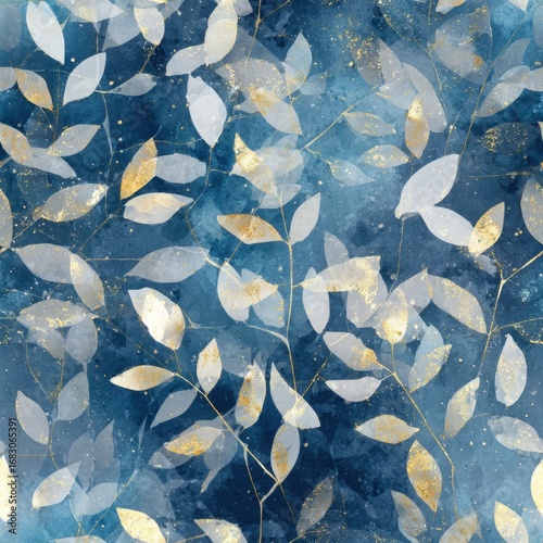 Elegant Gold and Blue Leafy Pattern for Modern Home Decor and Design.