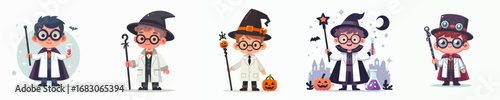 vector of a children wearing a crazy scientist halloween costume