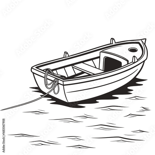 Illustration of a rowboat on the water, , capturing the essence of nautical adventure, perfect for travel and summer vacation themes