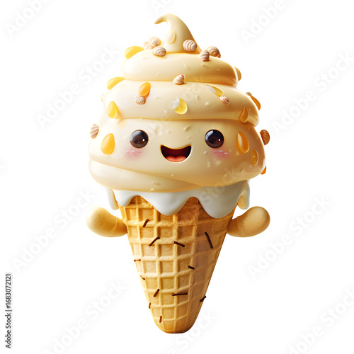 Cream Cartoon Designed Kids Content Isolated Transparent Background Smiling Ice Scoop Character Candy Marketing Ecommerce Web Print Copy Space Template Branding Social Media Poster Banne SEO Optimized