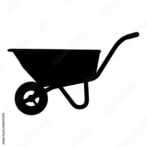 Black silhouette of a wheelbarrow, garden tool for carrying materials