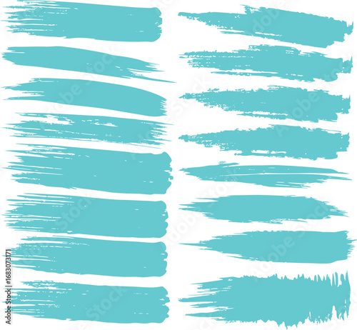 Set of blue watercolor brush strokes creating a vibrant, abstract texture of the ocean and sky