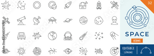 Space icon collection set. Editable stroke.
