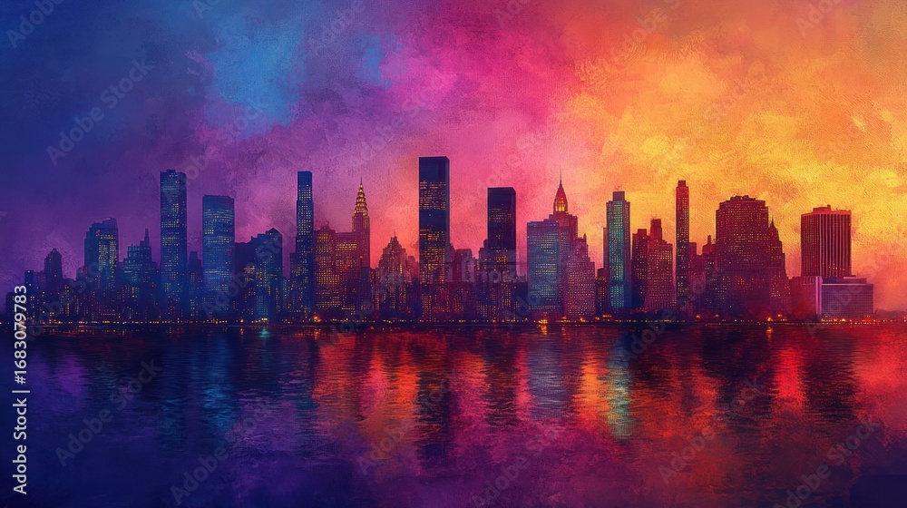 Fototapeta premium Abstract New York City Skyline at Sunset